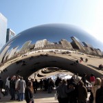 Downtown Chicago reflected in the Cloud Gate Sculpture (aka "the bean")