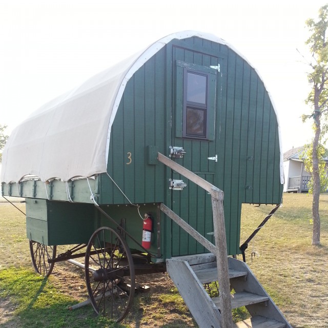 Our lodging at Ingalls Homestead- a Covered Wagon!
