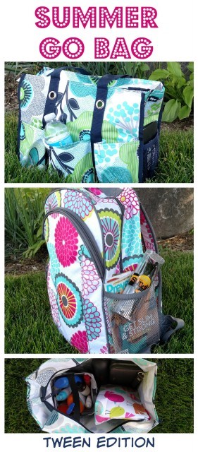 Summer Go Bag - Tween Edition. Make a 'go bag' and keep your family's summer necessities in it to get out of the house quick!