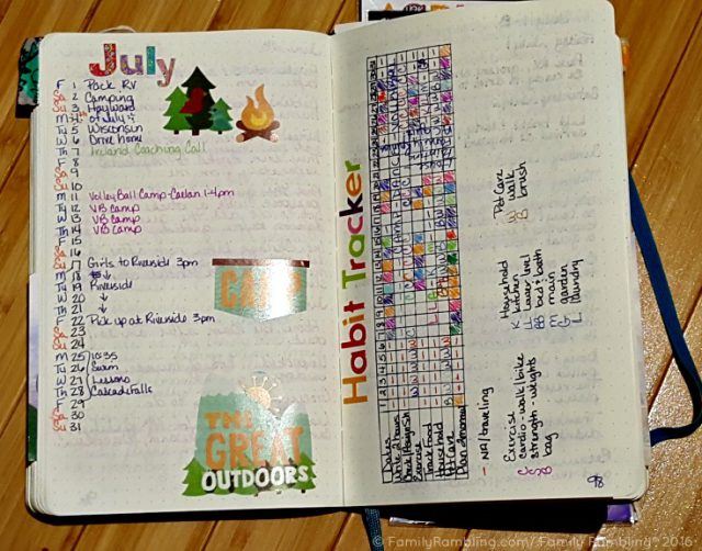 Bullet Journal monthly schedule and habit tracker